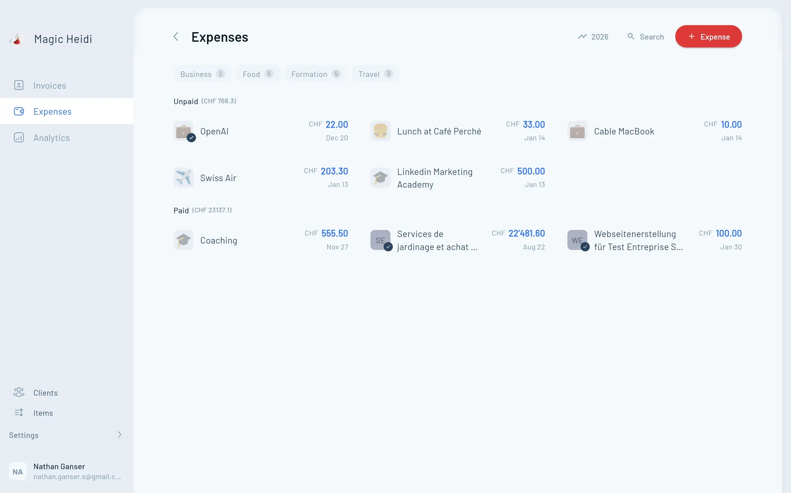 Bexio Ausgaben Verwaltung
